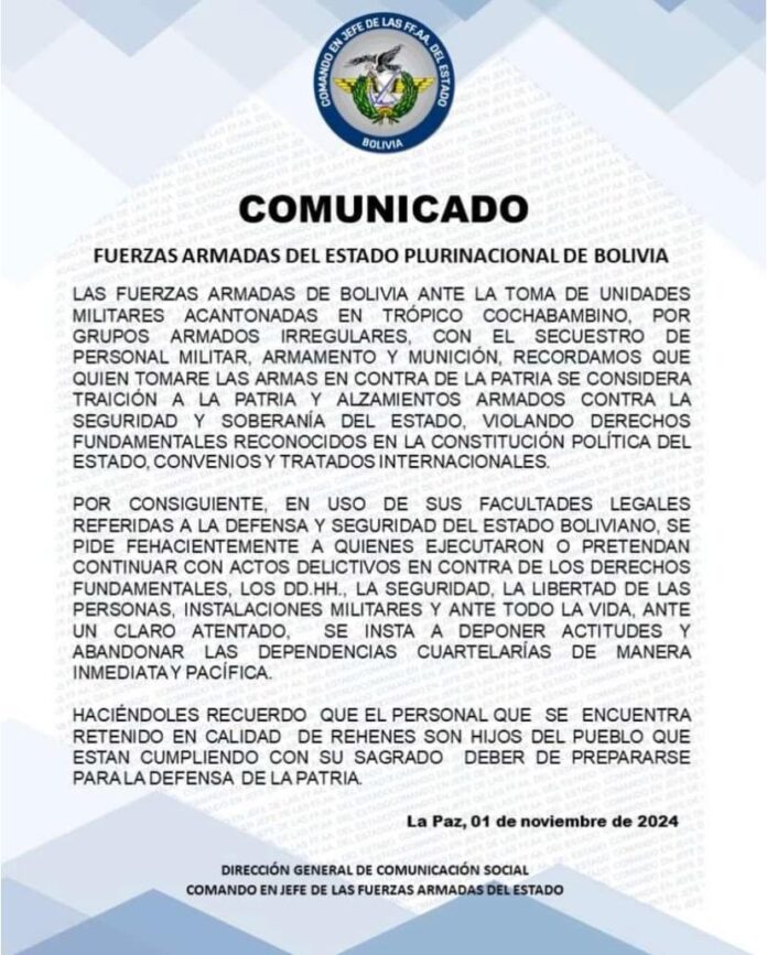 Comunicado de las Fuerzas Armadas - El Diario - Bolivia