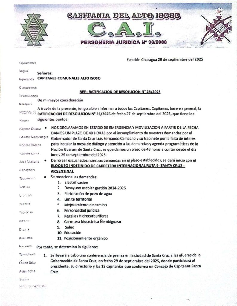 Santa Cruz: Nación Guaraní del Alto Isoso advierte con iniciar bloqueo ...