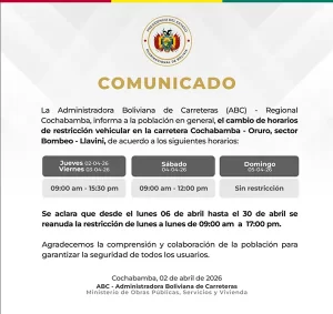 Cambian horarios en la ruta Cochabamba–Oruro por feriado de Semana ...