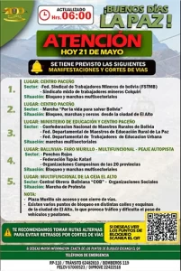 Mineros, maestros, la COB y Ponchos Rojos vuelven a las calles este jueves (09:15)